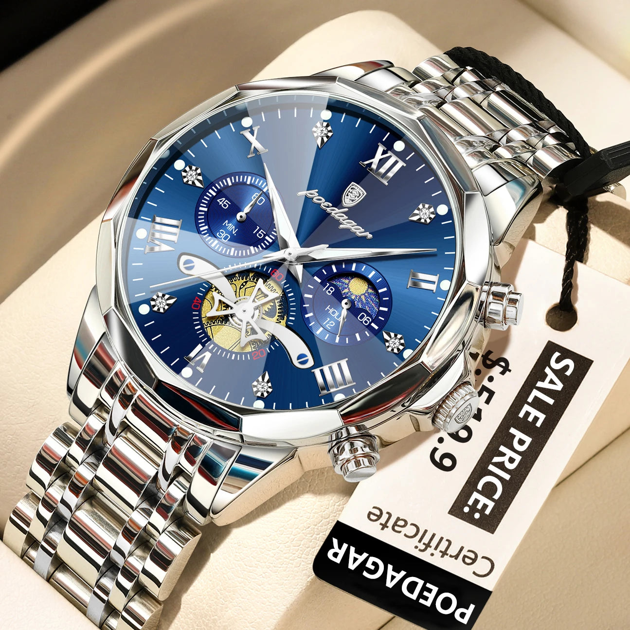 POEDAGAR Men's Luxury Chronograph Watch – Waterproof, Luminous, Stainless Steel
