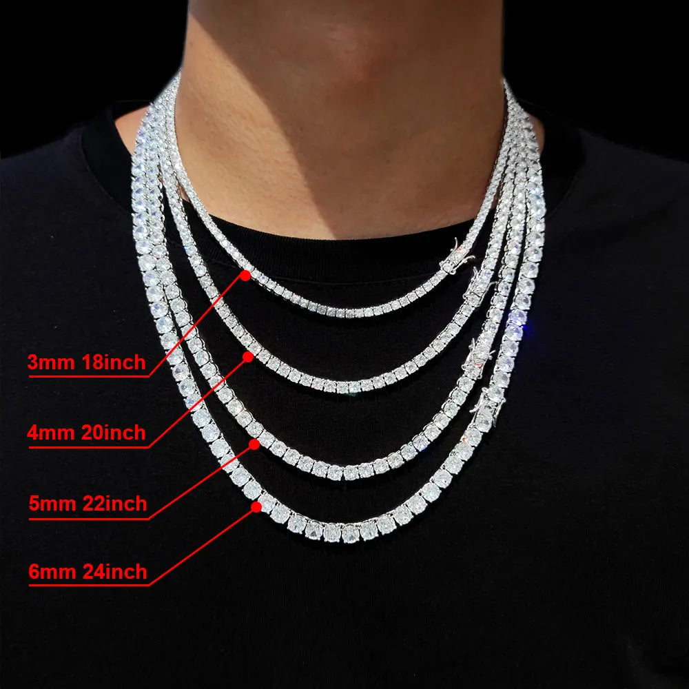 Hip Hop CZ Tennis Chain Necklace | Gold & Silver | 3–6mm