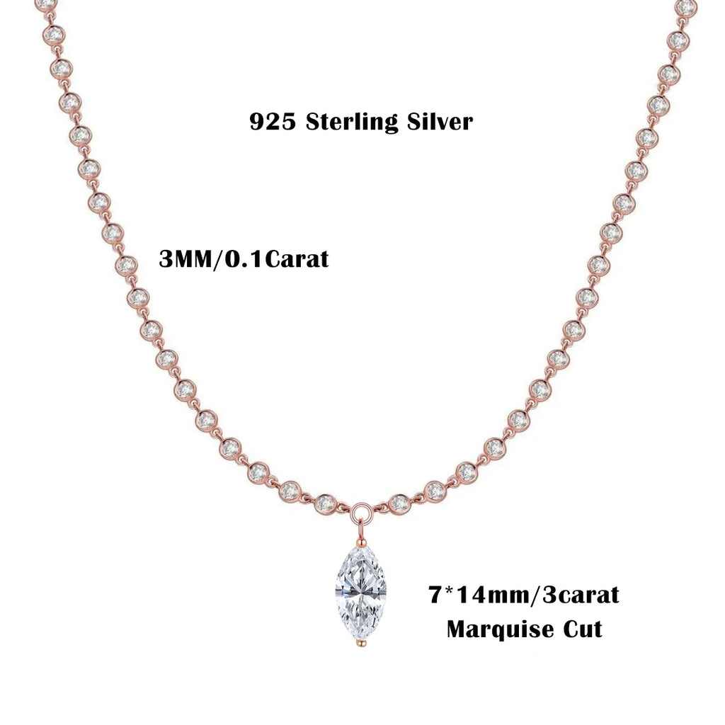 Moissanite Diamond Tennis Necklace with Marquise Pendant – 925 Sterling Silver