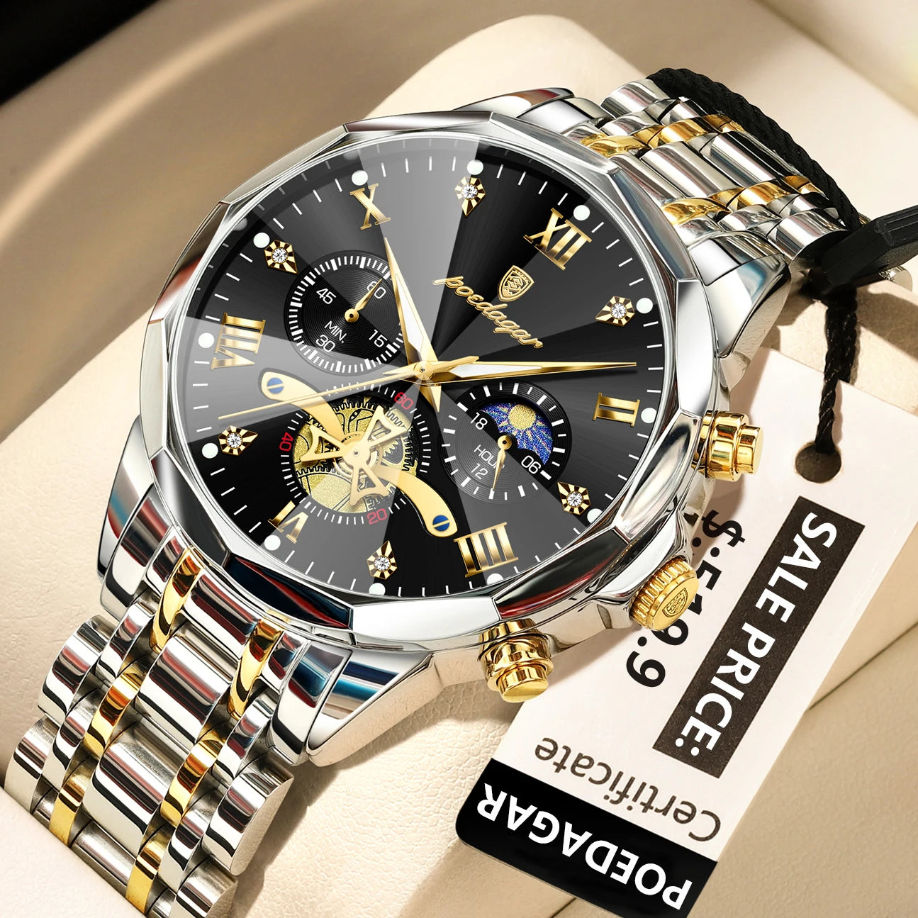 POEDAGAR Men's Luxury Chronograph Watch – Waterproof, Luminous, Stainless Steel