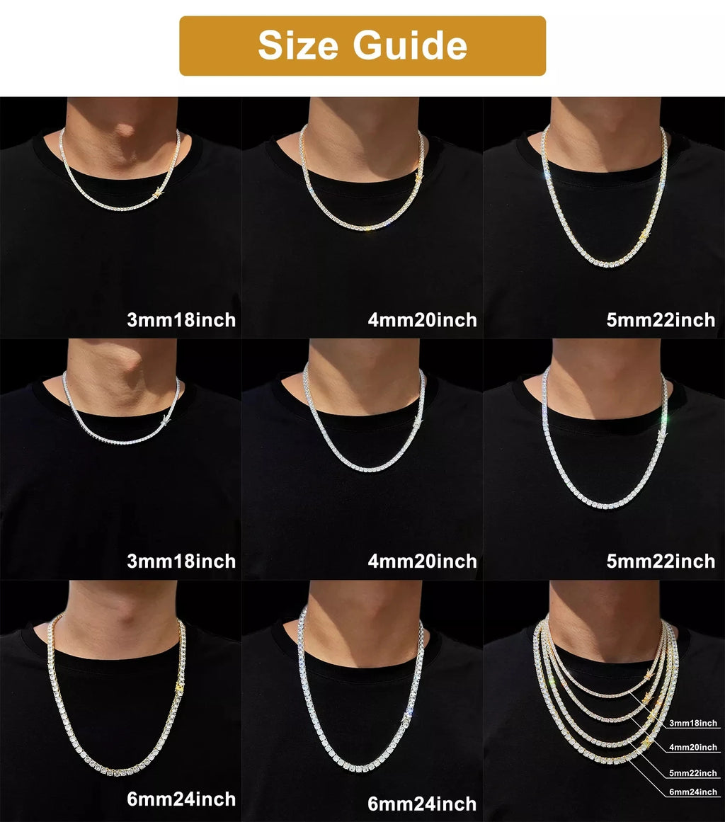 Hip Hop CZ Tennis Chain Necklace | Gold & Silver | 3–6mm