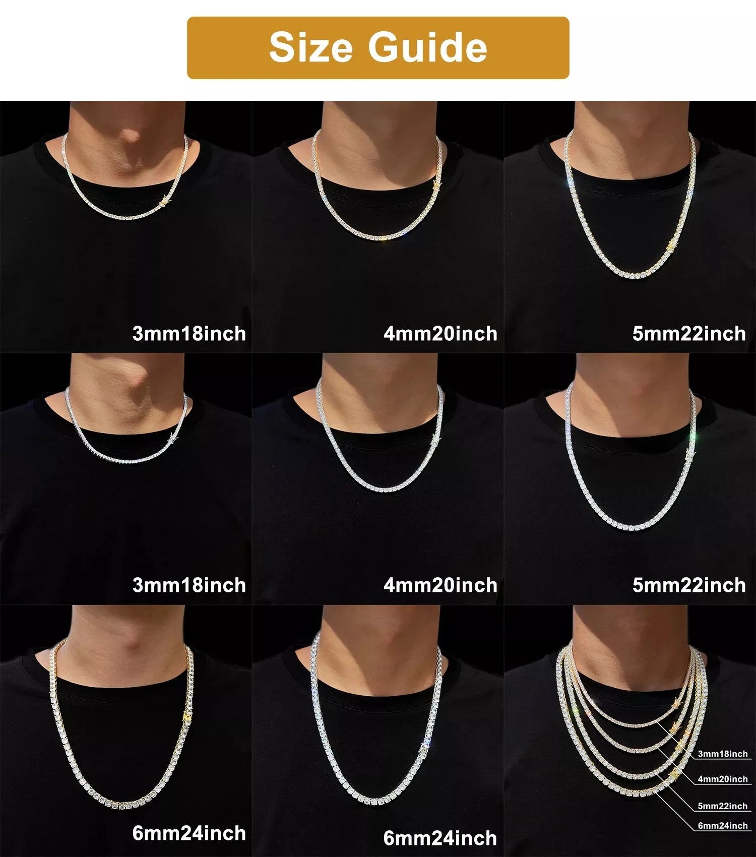 Hip Hop CZ Tennis Chain Necklace | Gold & Silver | 3–6mm