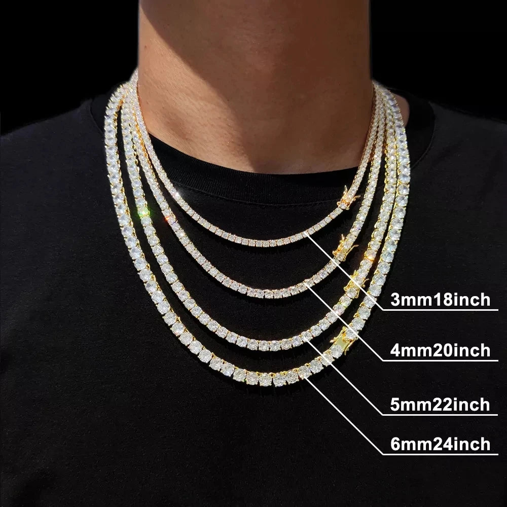 Hip Hop CZ Tennis Chain Necklace | Gold & Silver | 3–6mm