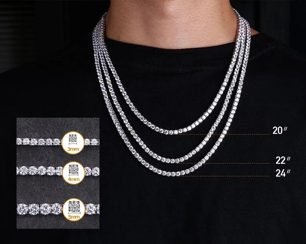 Hip Hop CZ Tennis Chain Necklace | Gold & Silver | 3–6mm